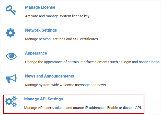 Manage API Settings