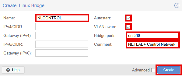 Create > Linux Bridge