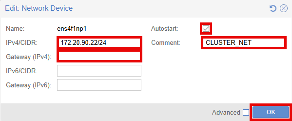 Edit CLUSTER_NET