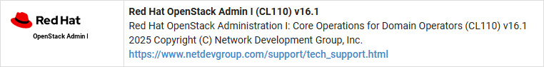 Red Hat OpenStack Administration I: Core Operations for Domain Operators (CL110) - v16.1 Pod Type